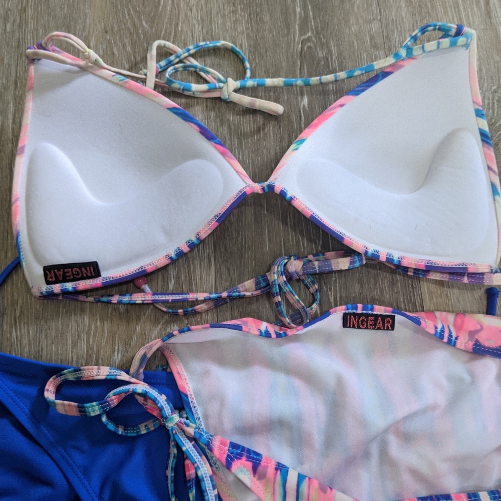 Multi color bikini set top & 2 tie bottoms large - Picture 2 of 2